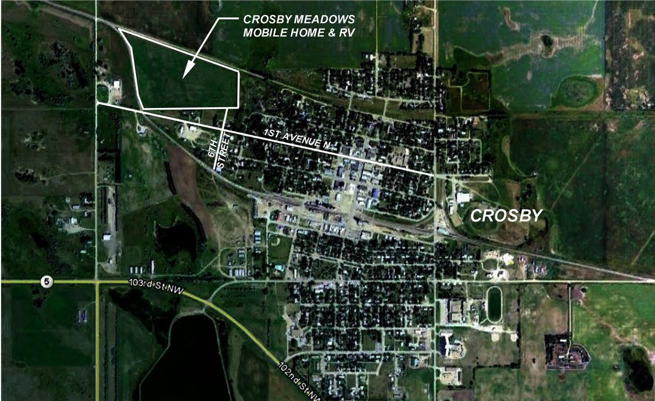 Regional map showing the route to Crosby, North Dakota